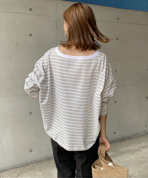 DouDou(ドゥドゥ)の「ボートネックボーダーTEE(Tシャツ/カットソー・レディース・ブラック/グレー/バイオレット・FREE)」の12枚目の写真