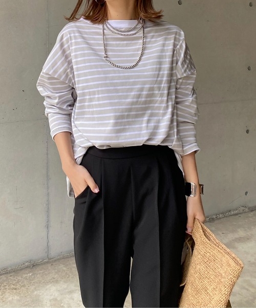 DouDou(ドゥドゥ)の「ボートネックボーダーTEE(Tシャツ/カットソー・レディース・ブラック/グレー/バイオレット・FREE)」の13枚目の写真