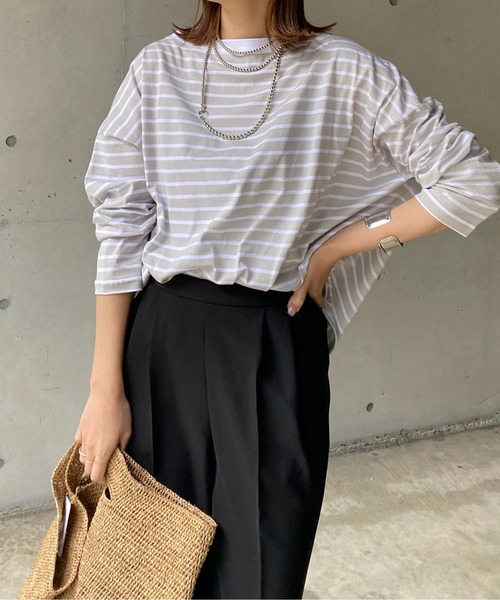 DouDou(ドゥドゥ)の「ボートネックボーダーTEE(Tシャツ/カットソー・レディース・ブラック/グレー/バイオレット・FREE)」の15枚目の写真