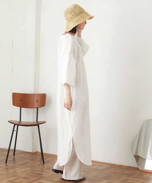 SENSE OF PLACE by URBAN RESEARCH（センスオブプレイスバイアーバンリサーチ）の「インドレースキリカエワンピース(7分袖)（シャツワンピース・レディース・ホワイト/ブラウン/イエロー・ONE）」の11枚目の写真