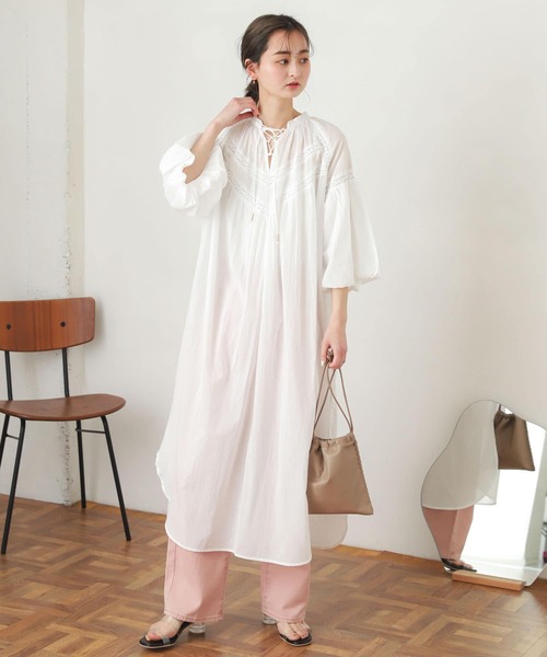 SENSE OF PLACE by URBAN RESEARCH（センスオブプレイスバイアーバンリサーチ）の「インドレースキリカエワンピース(7分袖)（シャツワンピース・レディース・ホワイト/ブラウン/イエロー・ONE）」の12枚目の写真