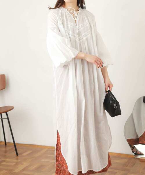 SENSE OF PLACE by URBAN RESEARCH（センスオブプレイスバイアーバンリサーチ）の「インドレースキリカエワンピース(7分袖)（シャツワンピース・レディース・ホワイト/ブラウン/イエロー・ONE）」の5枚目の写真