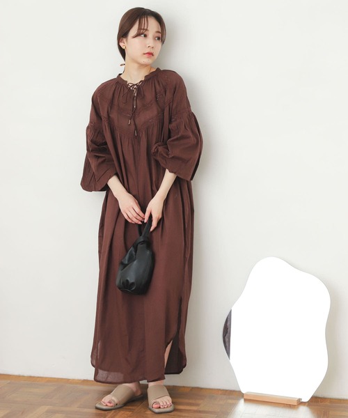 SENSE OF PLACE by URBAN RESEARCH（センスオブプレイスバイアーバンリサーチ）の「インドレースキリカエワンピース(7分袖)（シャツワンピース・レディース・ホワイト/ブラウン/イエロー・ONE）」の13枚目の写真