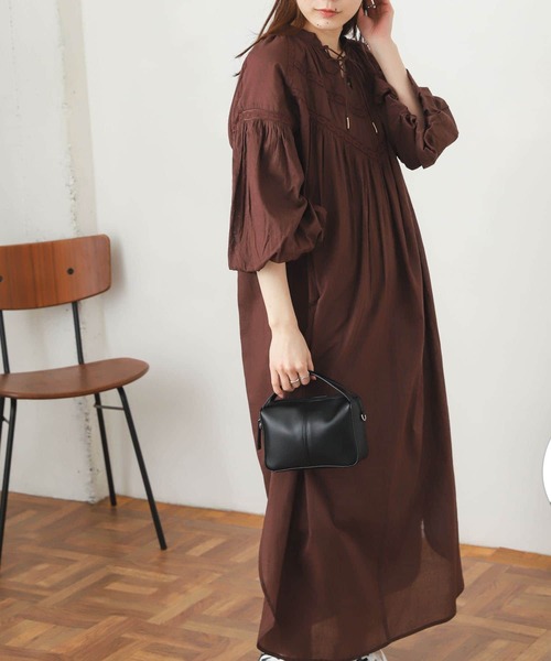 SENSE OF PLACE by URBAN RESEARCH（センスオブプレイスバイアーバンリサーチ）の「インドレースキリカエワンピース(7分袖)（シャツワンピース・レディース・ホワイト/ブラウン/イエロー・ONE）」の6枚目の写真