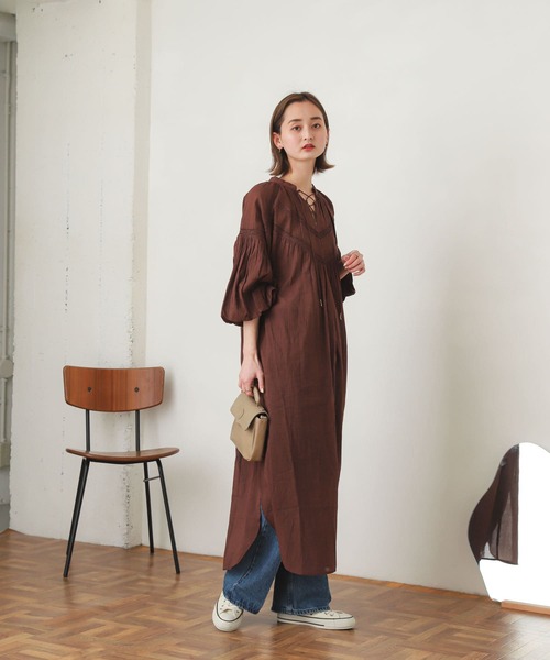 SENSE OF PLACE by URBAN RESEARCH（センスオブプレイスバイアーバンリサーチ）の「インドレースキリカエワンピース(7分袖)（シャツワンピース・レディース・ホワイト/ブラウン/イエロー・ONE）」の22枚目の写真