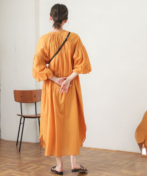 SENSE OF PLACE by URBAN RESEARCH（センスオブプレイスバイアーバンリサーチ）の「インドレースキリカエワンピース(7分袖)（シャツワンピース・レディース・ホワイト/ブラウン/イエロー・ONE）」の8枚目の写真