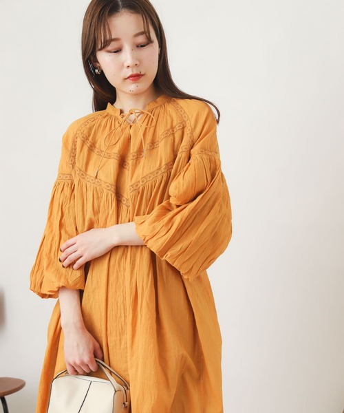 SENSE OF PLACE by URBAN RESEARCH（センスオブプレイスバイアーバンリサーチ）の「インドレースキリカエワンピース(7分袖)（シャツワンピース・レディース・ホワイト/ブラウン/イエロー・ONE）」の16枚目の写真