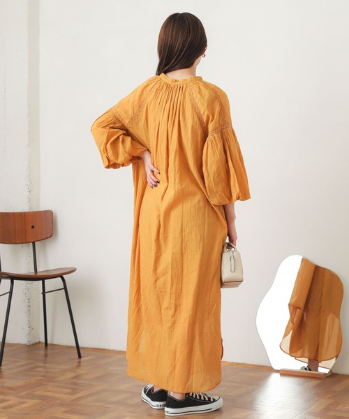 SENSE OF PLACE by URBAN RESEARCH（センスオブプレイスバイアーバンリサーチ）の「インドレースキリカエワンピース(7分袖)（シャツワンピース・レディース・ホワイト/ブラウン/イエロー・ONE）」の9枚目の写真