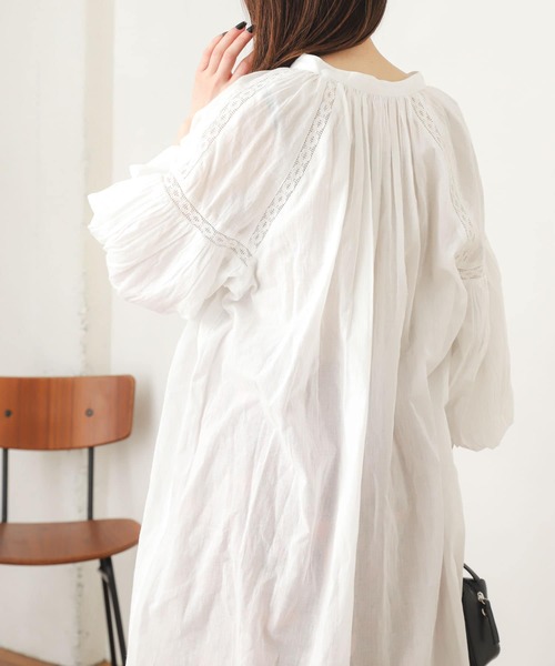 SENSE OF PLACE by URBAN RESEARCH（センスオブプレイスバイアーバンリサーチ）の「インドレースキリカエワンピース(7分袖)（シャツワンピース・レディース・ホワイト/ブラウン/イエロー・ONE）」の10枚目の写真