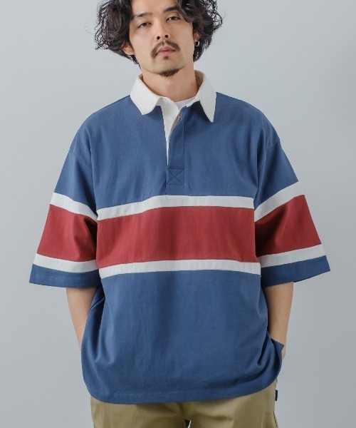 improves（インプローブス）の「ヘビーウェイト ラインボーダー 半袖ラガーシャツ（ポロシャツ・メンズ・ブラック/グリーン/ネイビー/マスタード/ブルーグレー・MEDIUM/LARGE）」の5枚目の写真