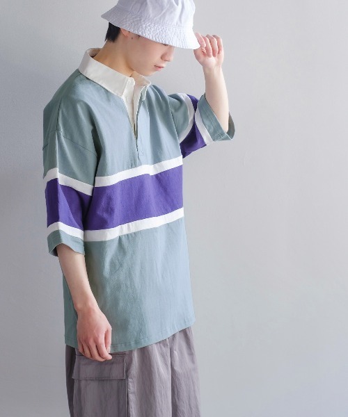 improves（インプローブス）の「ヘビーウェイト ラインボーダー 半袖ラガーシャツ（ポロシャツ・メンズ・ブラック/グリーン/ネイビー/マスタード/ブルーグレー・MEDIUM/LARGE）」の12枚目の写真