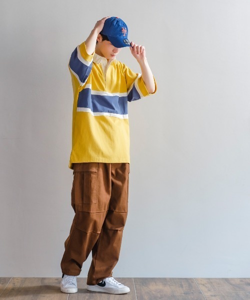 improves（インプローブス）の「ヘビーウェイト ラインボーダー 半袖ラガーシャツ（ポロシャツ・メンズ・ブラック/グリーン/ネイビー/マスタード/ブルーグレー・MEDIUM/LARGE）」の8枚目の写真