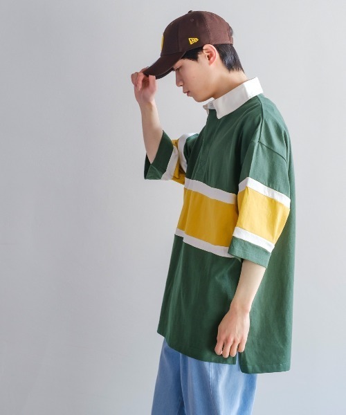 improves（インプローブス）の「ヘビーウェイト ラインボーダー 半袖ラガーシャツ（ポロシャツ・メンズ・ブラック/グリーン/ネイビー/マスタード/ブルーグレー・MEDIUM/LARGE）」の19枚目の写真