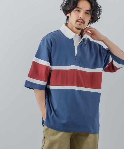 improves（インプローブス）の「ヘビーウェイト ラインボーダー 半袖ラガーシャツ（ポロシャツ・メンズ・ブラック/グリーン/ネイビー/マスタード/ブルーグレー・MEDIUM/LARGE）」の10枚目の写真