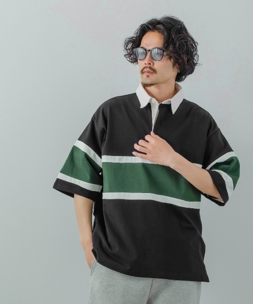 improves（インプローブス）の「ヘビーウェイト ラインボーダー 半袖ラガーシャツ（ポロシャツ・メンズ・ブラック/グリーン/ネイビー/マスタード/ブルーグレー・MEDIUM/LARGE）」の18枚目の写真