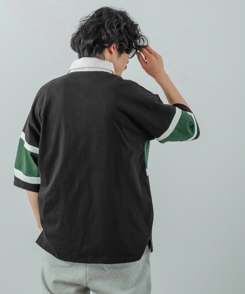 improves（インプローブス）の「ヘビーウェイト ラインボーダー 半袖ラガーシャツ（ポロシャツ・メンズ・ブラック/グリーン/ネイビー/マスタード/ブルーグレー・MEDIUM/LARGE）」の15枚目の写真