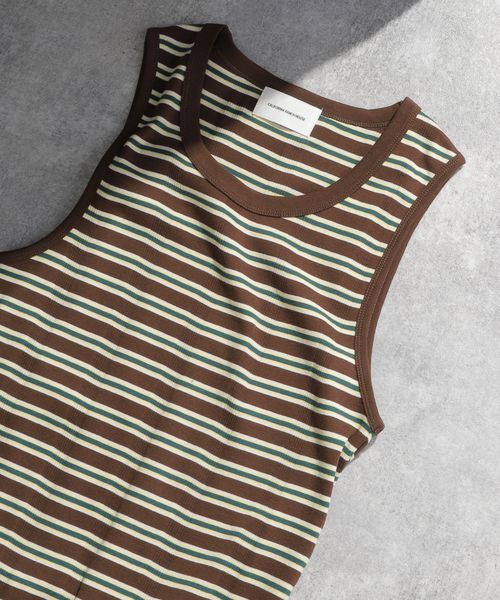 B.C STOCK(ベーセーストック)の「CRH RIB BORDER タンクトップ(タンクトップ・メンズ・ブラウン/アイボリー・MEDIUM/LARGE/SMALL)」の2枚目の写真