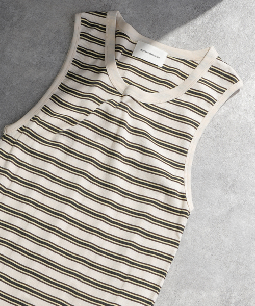 B.C STOCK(ベーセーストック)の「CRH RIB BORDER タンクトップ(タンクトップ・メンズ・ブラウン/アイボリー・MEDIUM/LARGE/SMALL)」の1枚目の写真