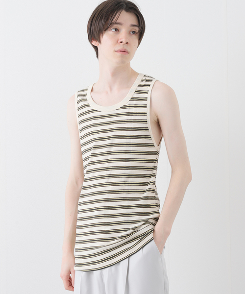 B.C STOCK(ベーセーストック)の「CRH RIB BORDER タンクトップ(タンクトップ・メンズ・ブラウン/アイボリー・MEDIUM/LARGE/SMALL)」の3枚目の写真