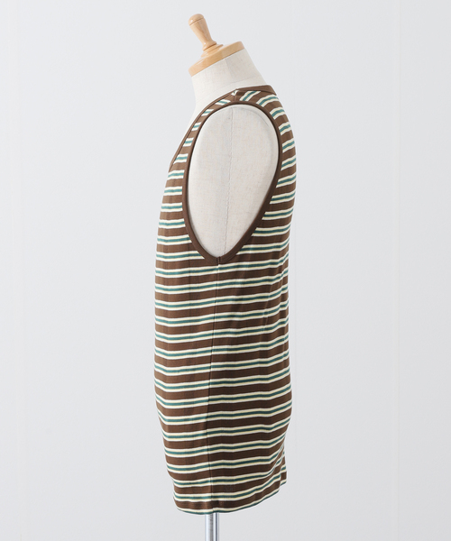 B.C STOCK(ベーセーストック)の「CRH RIB BORDER タンクトップ(タンクトップ・メンズ・ブラウン/アイボリー・MEDIUM/LARGE/SMALL)」の7枚目の写真