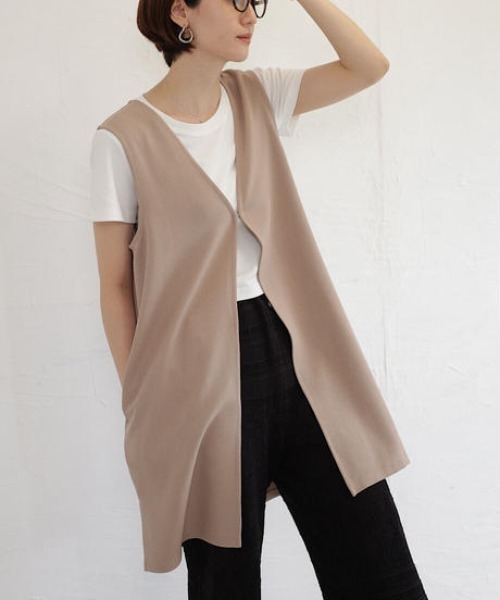 リネンライクミドルジレ　yellow/beige/brown