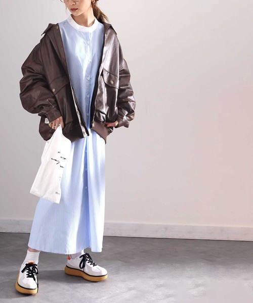 《JaVaジャバコラボ》春の羽織に！フェイクレザーヴィンテージオーバーブルゾン