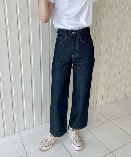 GIMME GIMME（ギミーギミー）の「ハイウエスト リジッドデニム gimw22s018（デニムパンツ・レディース・ブルー・M/S/L）」の3枚目の写真