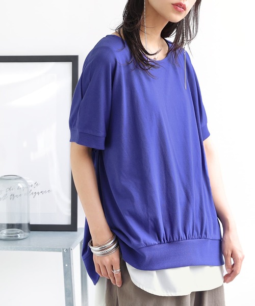 osharewalker（オシャレウォーカー）の「【廃盤】『ドルマンリブデザインTシャツ』（Tシャツ/カットソー・レディース・ブルー/ネイビー/オフホワイト/ブラック/ピンク・FREE）」の5枚目の写真