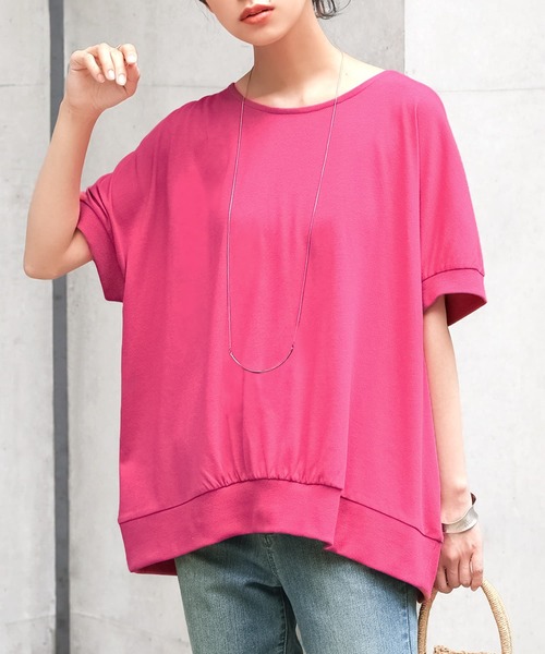 osharewalker（オシャレウォーカー）の「【廃盤】『ドルマンリブデザインTシャツ』（Tシャツ/カットソー・レディース・ブルー/ネイビー/オフホワイト/ブラック/ピンク・FREE）」の6枚目の写真