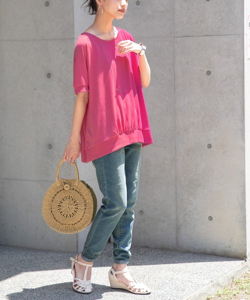 osharewalker（オシャレウォーカー）の「【廃盤】『ドルマンリブデザインTシャツ』（Tシャツ/カットソー・レディース・ブルー/ネイビー/オフホワイト/ブラック/ピンク・FREE）」の7枚目の写真