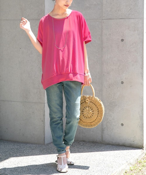 osharewalker（オシャレウォーカー）の「【廃盤】『ドルマンリブデザインTシャツ』（Tシャツ/カットソー・レディース・ブルー/ネイビー/オフホワイト/ブラック/ピンク・FREE）」の8枚目の写真