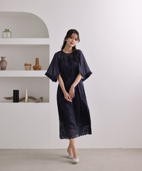 PourVous(プールヴー)の「ロング&七分袖 フォーマル シフォン セレモニー 結婚式 パーティー ドレス 同窓会 オケージョンドレス ワンピース お呼ばれ 二次会 成人式 (ドレス・レディース・ネイビー/ダークグリーン/ピンク・M/L)」の21枚目の写真
