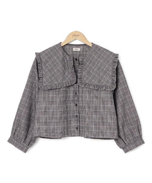 flower（フラワー）の「チェックフリルカラーブラウス（シャツ/ブラウス・レディース・ブラウン/グレー・FREE）」の6枚目の写真