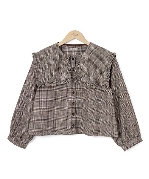 flower（フラワー）の「チェックフリルカラーブラウス（シャツ/ブラウス・レディース・ブラウン/グレー・FREE）」の5枚目の写真