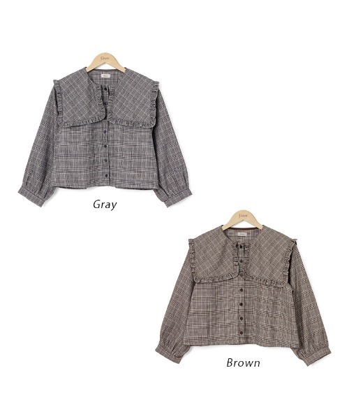 flower（フラワー）の「チェックフリルカラーブラウス（シャツ/ブラウス・レディース・ブラウン/グレー・FREE）」の4枚目の写真