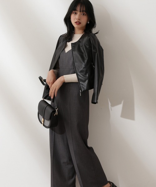 PROPORTION BODY DRESSING(プロポーションボディドレッシング)の「フェイクレザーノーカラーブルゾン / 1212255902(ブルゾン・レディース・ベージュ/ブラック・SMALL/MEDIUM)」の4枚目の写真