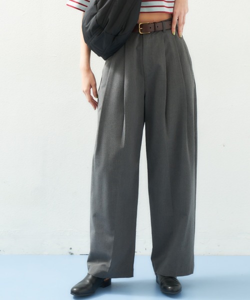 MERLOT（メルロー）の「タックワイドスラックス（スラックス・レディース・ベージュ/グレー/チョコ・FREE）」の2枚目の写真