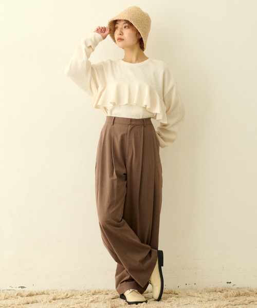 MERLOT（メルロー）の「タックワイドスラックス（スラックス・レディース・ベージュ/グレー/チョコ・FREE）」の8枚目の写真