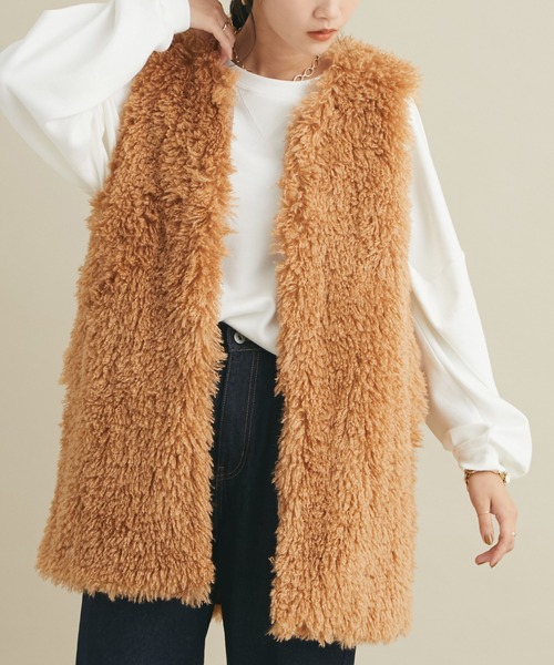 CRAFT STANDARD BOUTIQUE(クラフトスタンダードブティック)の「ポケ付きファーベスト *◆(ベスト・レディース・キャメル/ナチュラル・FREE)」の1枚目の写真