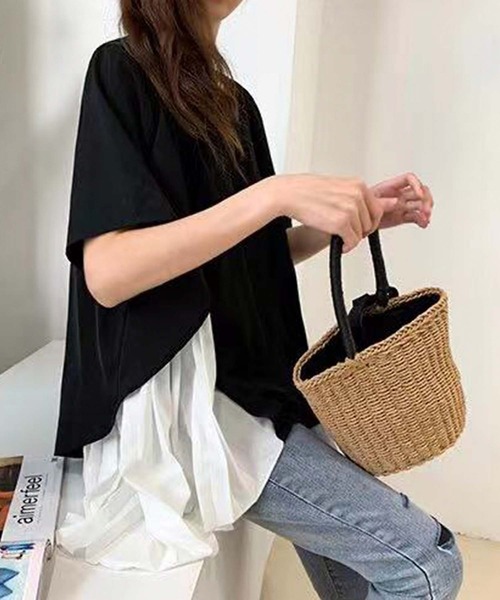 Girly Doll(ガーリードール)の「イレギュラーヘムプリーツシフォンドッキング半袖トップス(Tシャツ/カットソー・レディース・ブラック/ピンク/グリーン・F)」の12枚目の写真