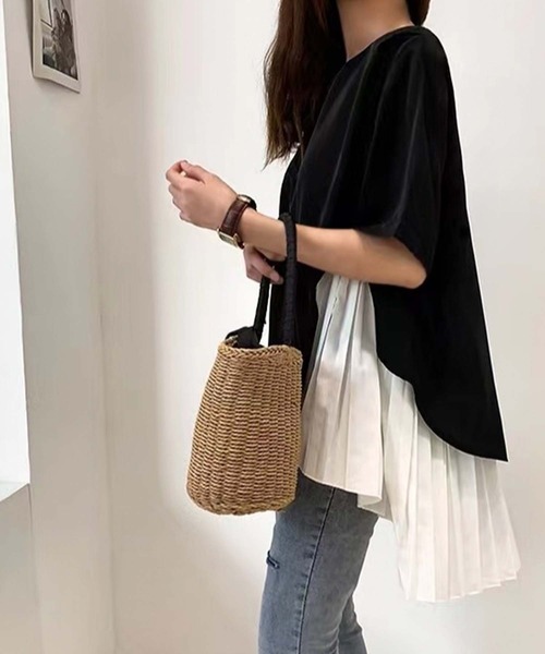 Girly Doll(ガーリードール)の「イレギュラーヘムプリーツシフォンドッキング半袖トップス(Tシャツ/カットソー・レディース・ブラック/ピンク/グリーン・F)」の10枚目の写真