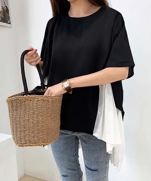 Girly Doll(ガーリードール)の「イレギュラーヘムプリーツシフォンドッキング半袖トップス(Tシャツ/カットソー・レディース・ブラック/ピンク/グリーン・F)」の16枚目の写真