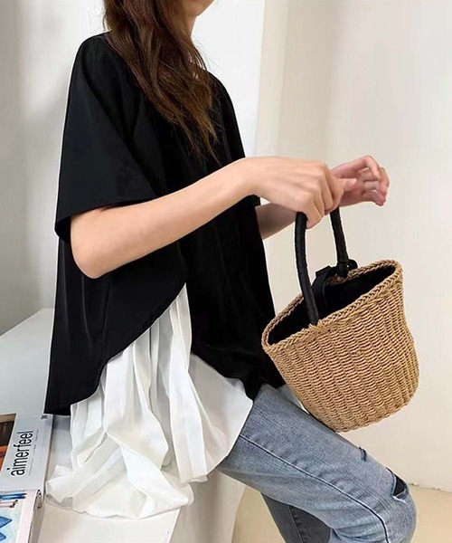 Girly Doll(ガーリードール)の「イレギュラーヘムプリーツシフォンドッキング半袖トップス(Tシャツ/カットソー・レディース・ブラック/ピンク/グリーン・F)」の14枚目の写真