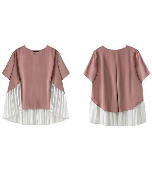 Girly Doll(ガーリードール)の「イレギュラーヘムプリーツシフォンドッキング半袖トップス(Tシャツ/カットソー・レディース・ブラック/ピンク/グリーン・F)」の15枚目の写真