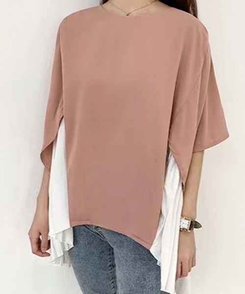 Girly Doll(ガーリードール)の「イレギュラーヘムプリーツシフォンドッキング半袖トップス(Tシャツ/カットソー・レディース・ブラック/ピンク/グリーン・F)」の9枚目の写真