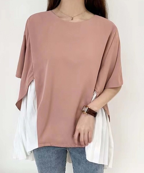 Girly Doll(ガーリードール)の「イレギュラーヘムプリーツシフォンドッキング半袖トップス(Tシャツ/カットソー・レディース・ブラック/ピンク/グリーン・F)」の18枚目の写真