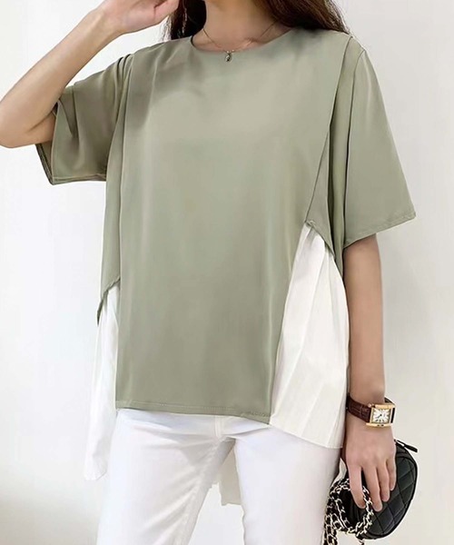Girly Doll(ガーリードール)の「イレギュラーヘムプリーツシフォンドッキング半袖トップス(Tシャツ/カットソー・レディース・ブラック/ピンク/グリーン・F)」の19枚目の写真
