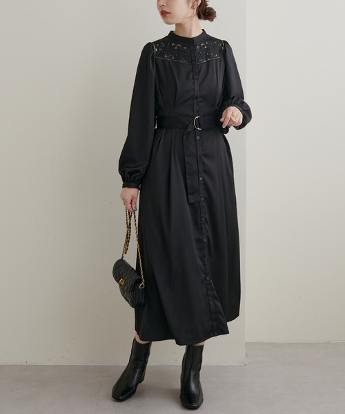 natural couture(ナチュラルクチュール)の「オケージョン対応 ビンテージモチーフレース切替ワンピース(ワンピース・レディース・ブラック/オフホワイト/カーキ・FREE/LARGE)」の12枚目の写真