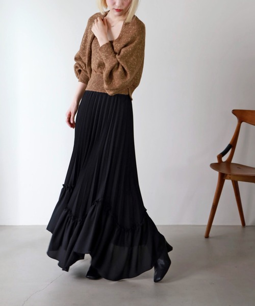 UNFIELD（アンフィールド）の「【UNFIELD】プリーツイレヘムスカート（スカート・レディース・アイボリー/ブラック・FREE）」の8枚目の写真