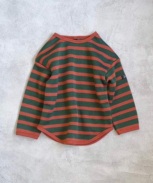 Life Support Products（ライフサポートプロダクツ）の「ウラキモウボーダーカットソー/裏起毛（80～150cm）（Tシャツ/カットソー・キッズ・カーキ/ベージュ/ネイビー・80/150/100/140/130/120/95/90/110）」の2枚目の写真